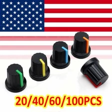 20/40/60/100x 6mm Shaft Hole Plastic Threaded Knurled Potentiometer Knob Cap KIT