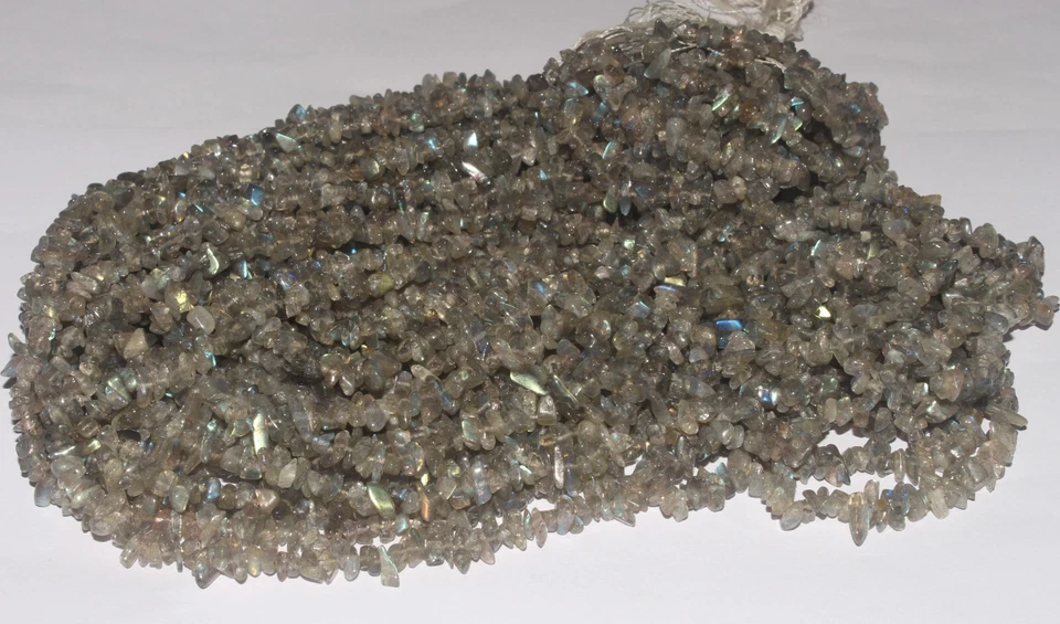 Natural Gemstone Labradorite Chips Uncut Beads Jewelry Making 3.5to5 mm 34 '' - Image 4 of 4
