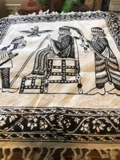 Best And Most Beautiful Hand-Printed Hand-Made Tablecloth 17 x 17 in Black White