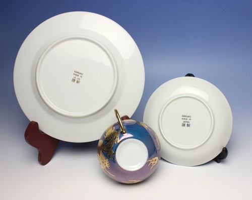 NEW 21-PC Japanese Porcelain Geisha Tea Set Gold Dragonware Blue Luster Glaze - Picture 10 of 12