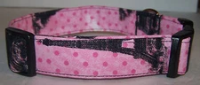 Wet Nose Designs Parisienne Eiffel Tower Dog Collar Black Pink Polkadots