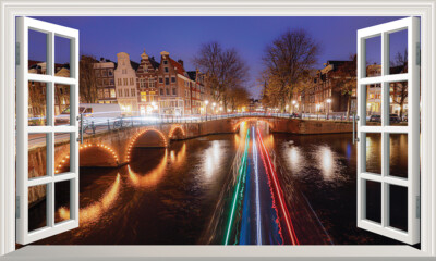 Amsterdam Lichter mit selbstklebenden Aufkleber Sticker Magic Window Grafik Poster
