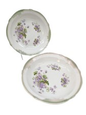 Antique Vtg Porcelain Pair of Serving Vegetable Soup Salad Bowls Violets Germany