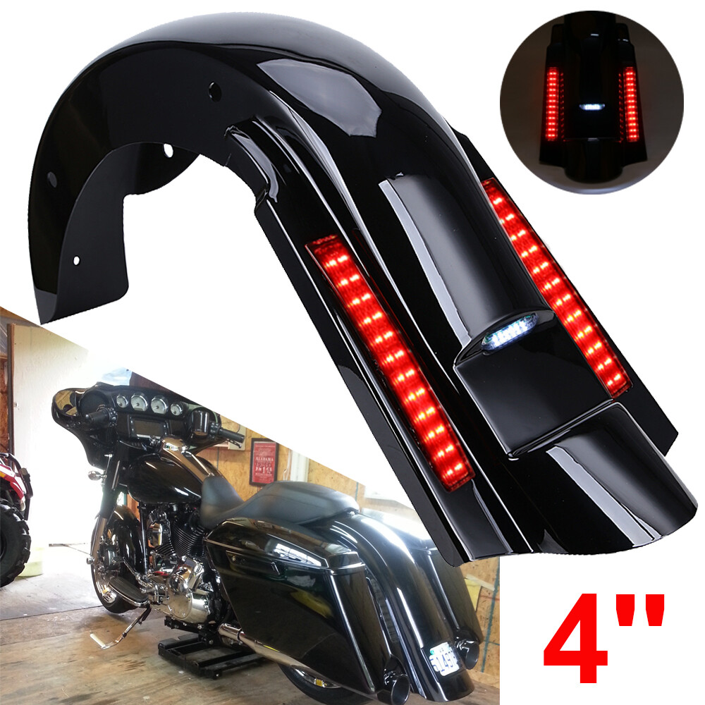Vivid Black CVO Stretched Rear Fender with LED Lights for Harley