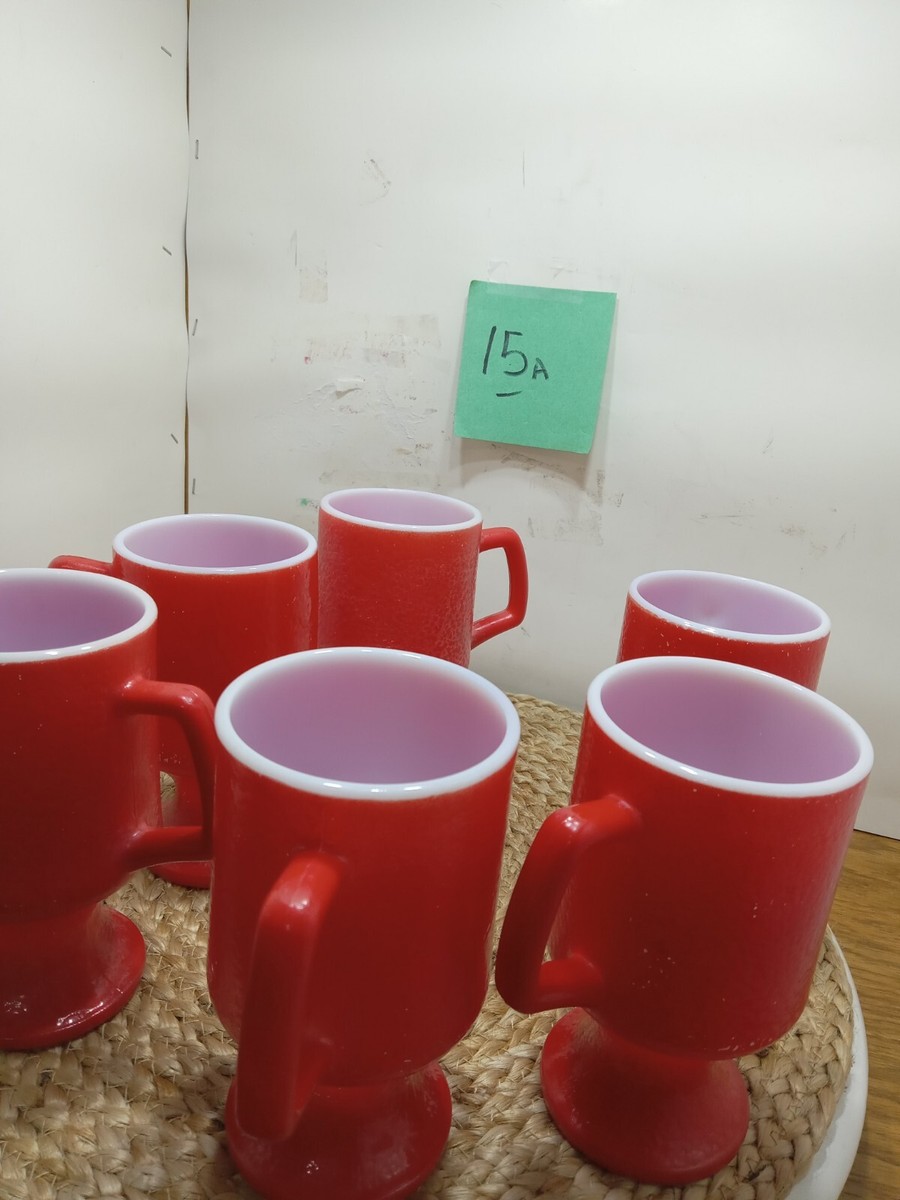 6 Vintage Red Milk Glass Mugs, Pedestals Textured | eBay