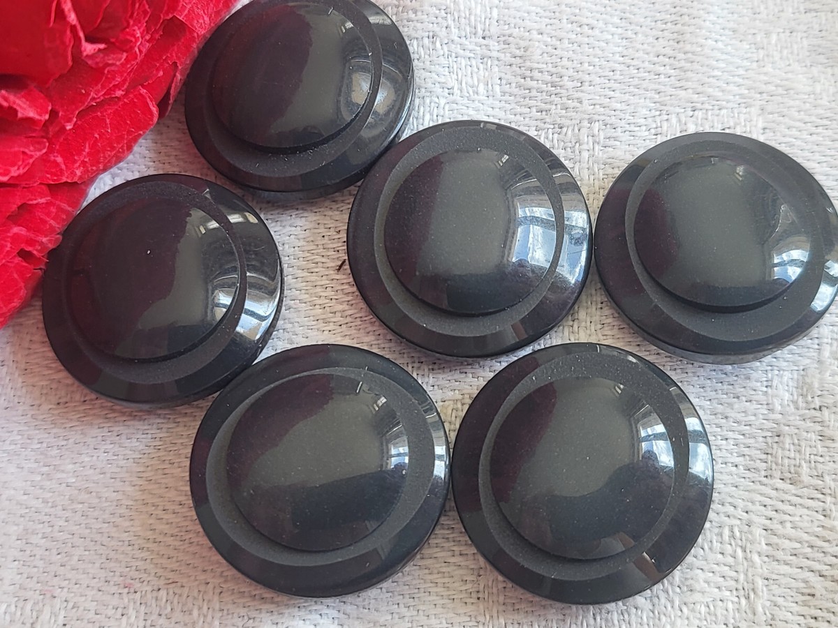 Lot De 6 Boutons Vintage Gris - Motif à Pied Strié, Diamètre 2,1 Cm, Référence 1406