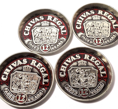 Chivas Regal Metal Drink Coasters Scotch Whisky ''Aged 12 Years'' Lot Of 4