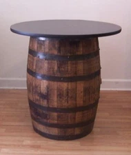  White Oak Whiskey Barrel Table with 36" Black Table Top-Reversible to Mahogany