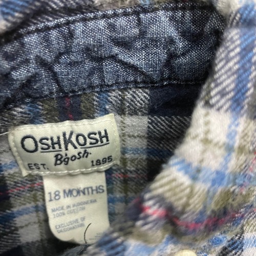 OshKosh B'Gosh Jungen Knopf einteilig Polo kariert blau Druckknopf Strampler Größe 18 Monate - Bild 3 von 4