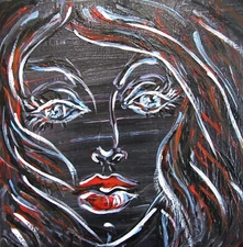 Original acrylic painting Abstract Girl Portrait on black background wall decor
