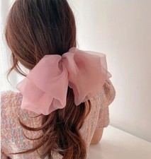Pink Chiffon Double Layer Stylish Big Bow Hair Clip All Hair Types Non Slip