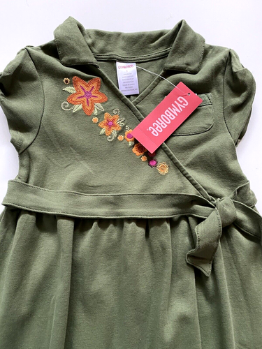 Gymboree Savannah Sunset Knit Olive Wrap Dress Embroidered Fit & Flare 5 NWT - Picture 2 of 3