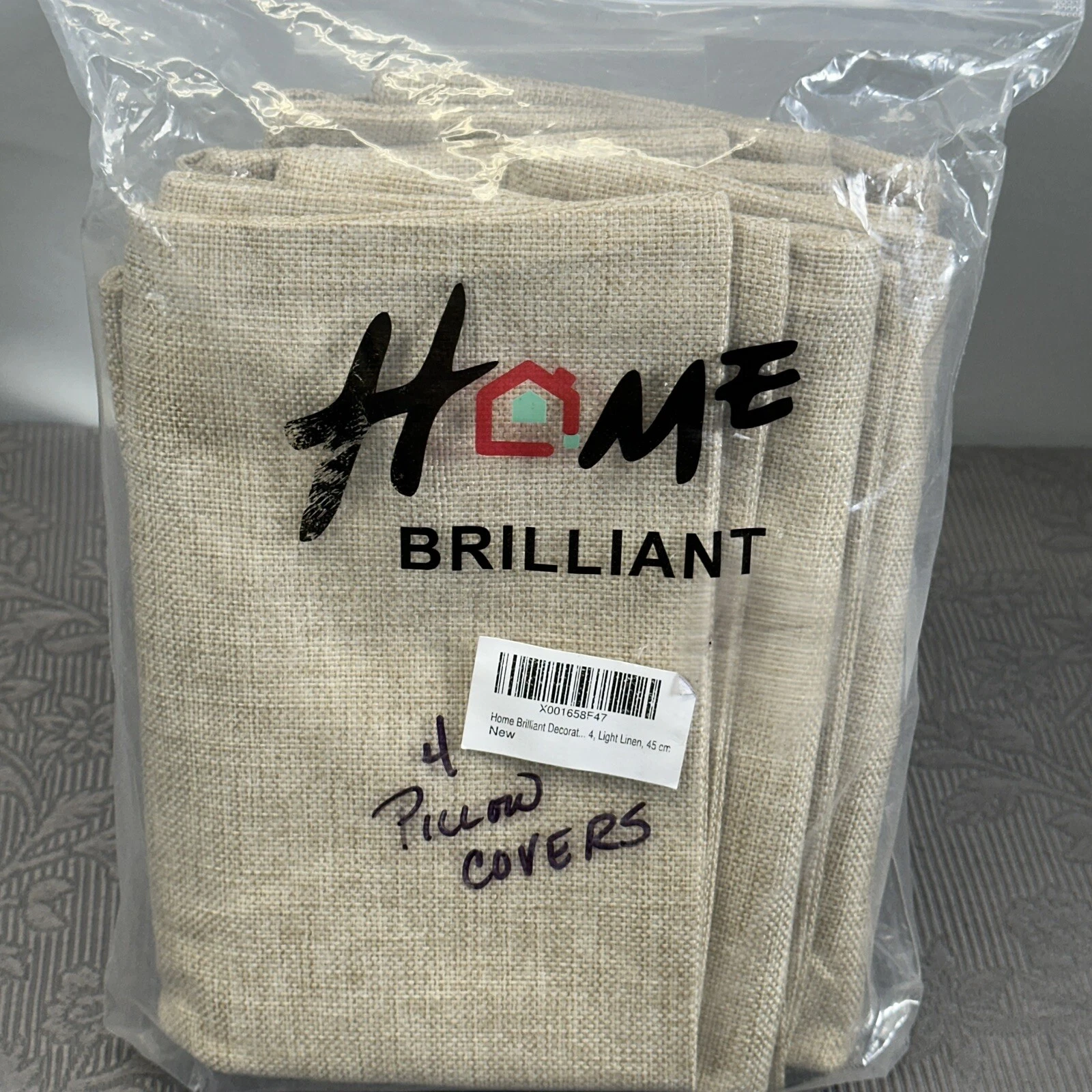 Home Brilliant Four Linen Burlap Square Cushion Cover 45cm 17.5x17.5”