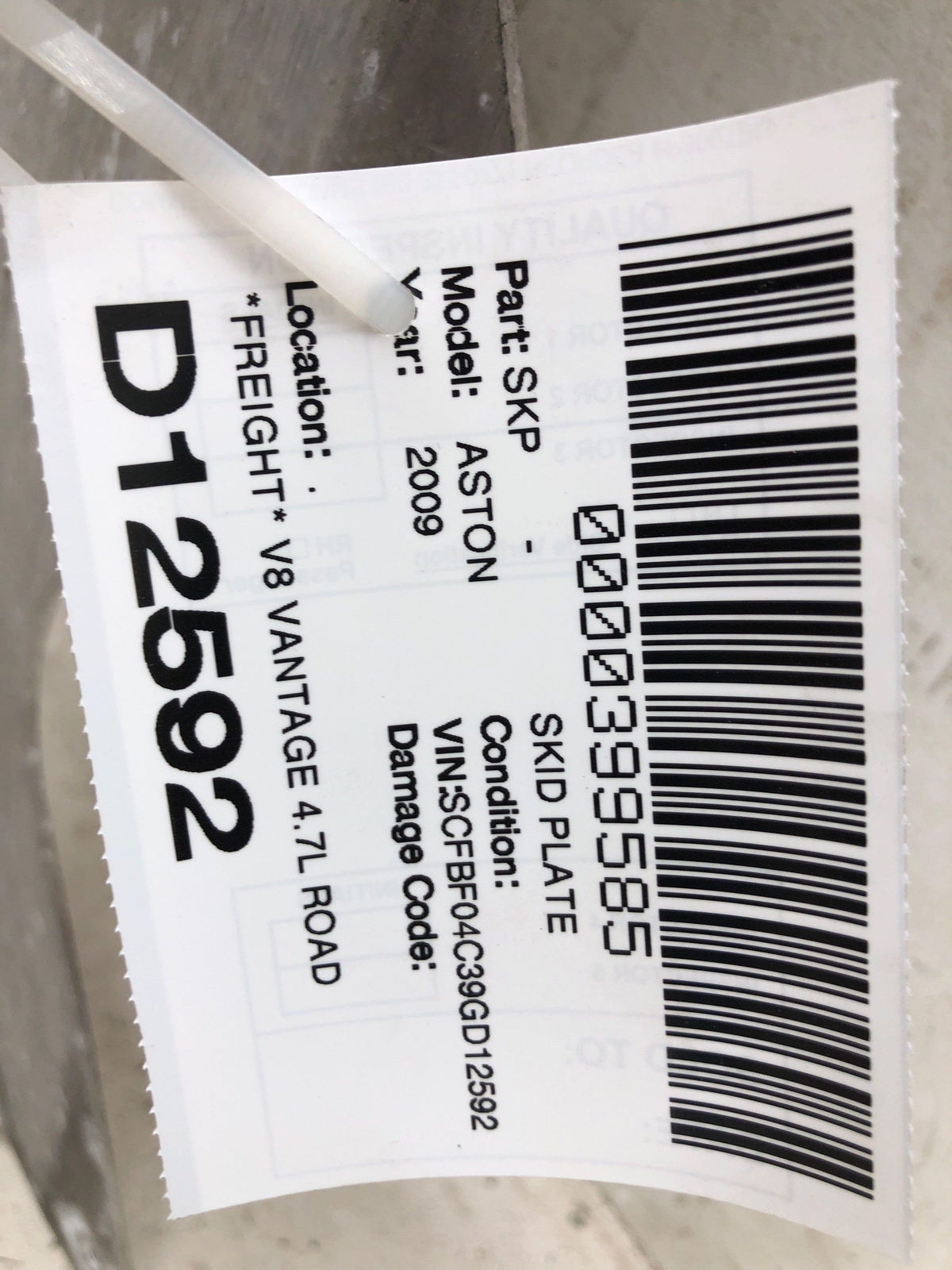 2009 ASTON MARTIN V8 VANTAGE 4.7L ROADSTER FRONT UNDER-BODY SPLASH SHIELD OEM