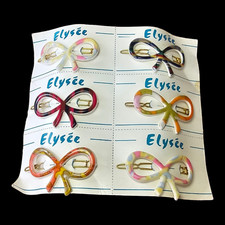 Vintage Hair Barrettes - Set 1 - 6 Multicolor Bow Barrettes - France 60s