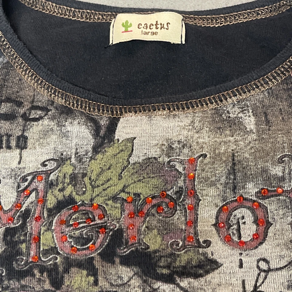 VTG Y2K AOP Cactus Women Merlot Grape Rhinestones 3/4 Sleeve Size Large - Image 3 of 4