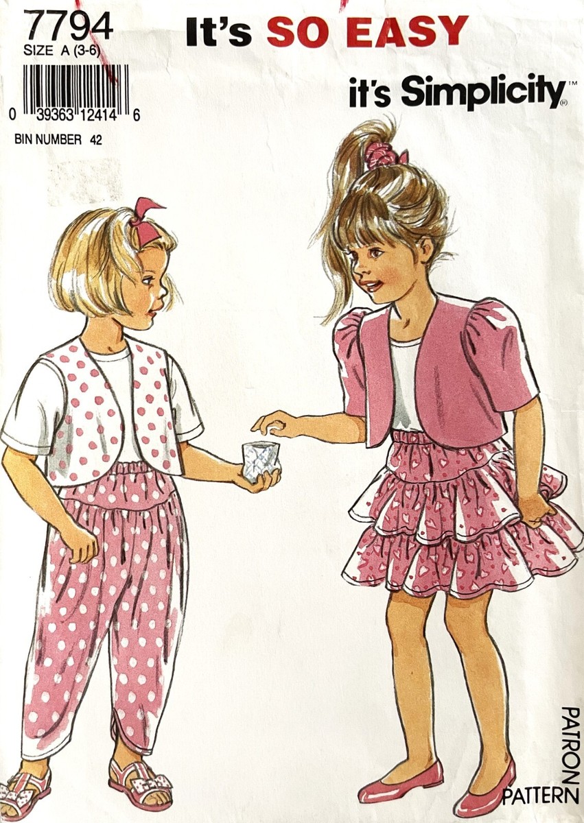 1990's Simplicity Child's Skirt,Zouave Pants,Jacket Pattern
