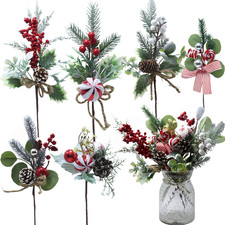 Christmas Floral Picks and Sprays, 6Pcs Artificial Christmas Flowers with Holly