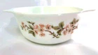 Pyrex England Casserole 1.5QT Milk Glass Cherry Blossom White Pink Spring VTG