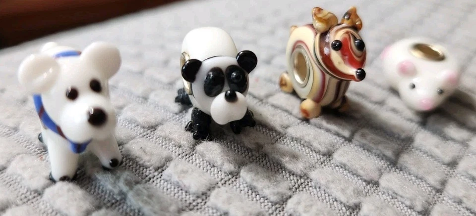 Nuevo 4x Cuentas de animales europeos de murano hechas a mano oso panda zorro ratón pugster Foto 3 de 3