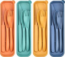 4 Sets Reusable Utensils Set with Case,Travel Utensils Cutlery Set Spoons and Fo
