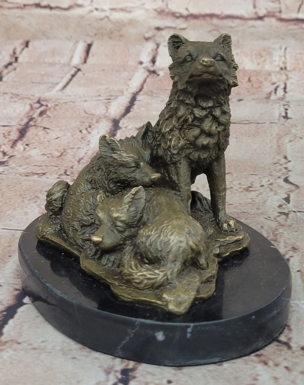 Art Deco Mother wolf with Two Cubs Bronze Sculpture Hot Cast Vienna Statue Gift