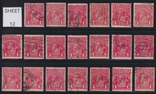 **PRICING IS FOR ONE (1) STAMP**. AUST KGV 1d RED SWK. USED (12)