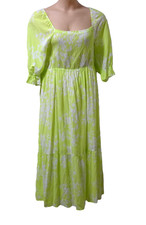 M&S Women Lightweight Maxi Dress size 22 Long Lined Cotton ShirredTop Yellow Mix