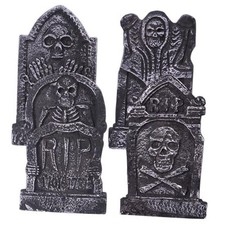 16  Halloween Foam RIP Graveyard Tombstones 4 Pack ,10 Metal Stakes for