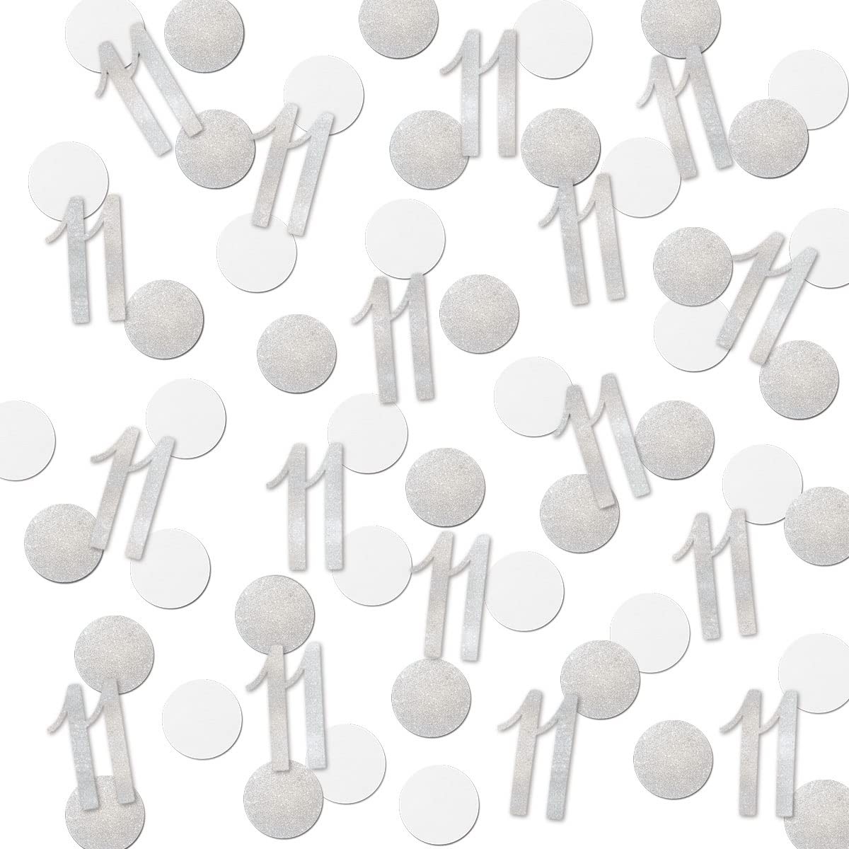 200 PCS Silver Glitter Number 11 Confetti for 11th Birthday or Anniversary Decorations