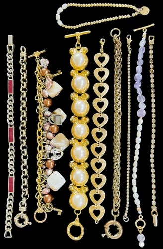 Vintage Gold Tone Bracelet Costume Jewellery Bulk Job Lot Pearl Amethyst Avon