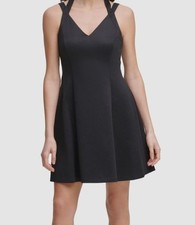 Guess Women's Black Scuba Embossed Crepe Halter Sleeveless A-Line Dress Size 14