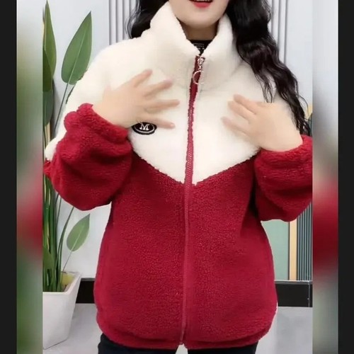Women Jacket Colored Thickened Lamb Fleece Long Sleeve Mid Length Overcoat Warm - Picture 3 of 14