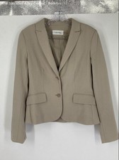 Calvin Klein Womens Tan Pockets Long Sleeve Single Breasted Blazer Size 6