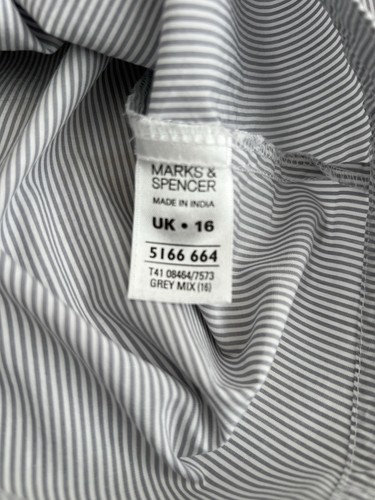 Marks & Spencer Women's Grey & White Striped 100% Cotton Shirt Size 16 - Picture 8 of 12