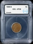 1909-S 1C Lincoln Wheat Cent ICG VF 30