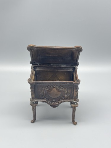 Antique French Victorian Bronze Metal Jewelry Casket Trinket Box Footed - Picture 7 of 8