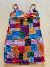 Super Cute Mini Shift Dress - Bright Multi Colored Bandana Print sz 12 XL