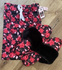Victoria s Secret Rose Floral Fur Plush Slippers With Bag NWT Size Large 9-10