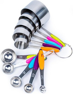   Measuring Cups & Spoons Set of 10 Stainless Steel Metal Measuring Cups Set