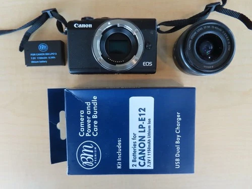 Canon EOS M100 Digital Camera Black with 15-45mm EF-S Lens 2 Batteries Charger