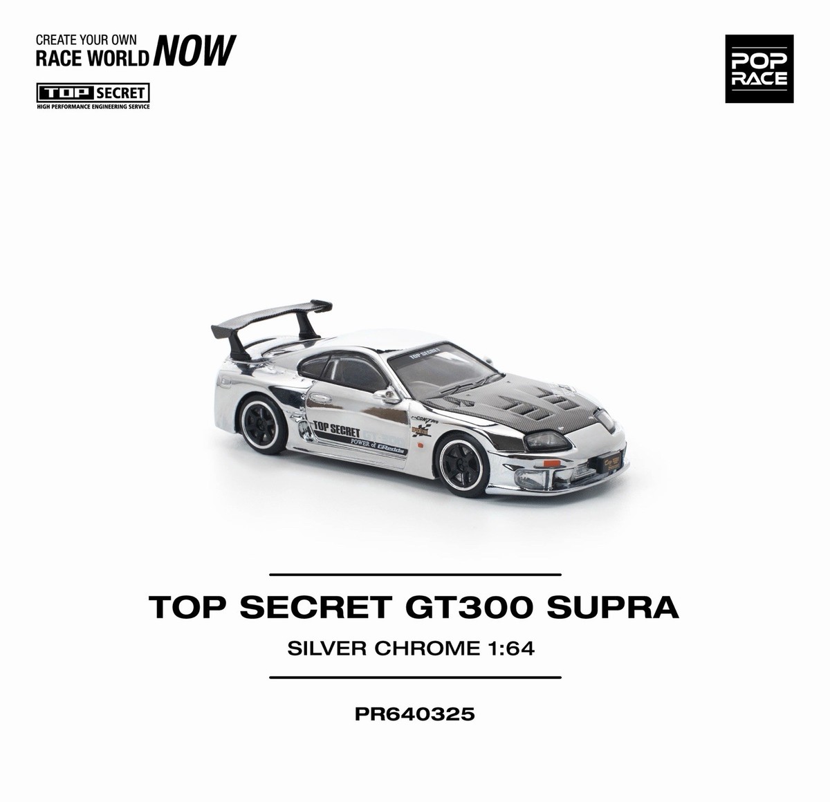Pop Race Top Secret Toyota Supra GT300 Silver Chrome 1/64 #325 | eBay