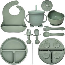 HippoBaby Baby Led Weaning Supplies  10 Piece Silicone Small, Sage