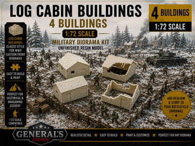 1/72 Log Cabins (4) Farm Country Buildings Set Terrain Model Diorama & Wargaming