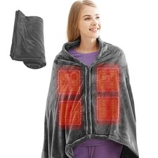 USB Heated Poncho Wrap Electric Heated Throw Blanket with Zipper Washable Gifts