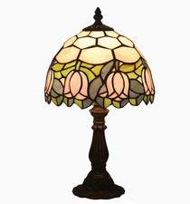Tiffany Style Table Lamp Pink Tulip Stained Glass 8" w/ LED Bulb