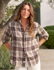 Frank & Eileen New Italian Linen Relaxed Button-Up Shirt Brown Plaid All Sizes