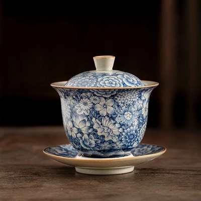 Ru Kiln Ceramic Gaiwan Chinese Tea Cup Bowl w/ Lid Kung Fu Tea Set Porcelain