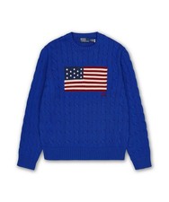 Genuine Polo Ralph Lauren Iconic Cable Knit Flag Sweater - Blue