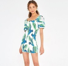 NWT. Farm Rio  Parrot Smocked Mini Dress M